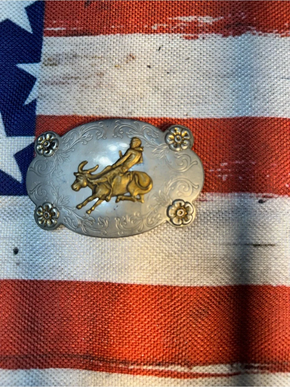 Vintage Western Rodeo Bull Rider Belt Buckle - Silver & Brass Tones